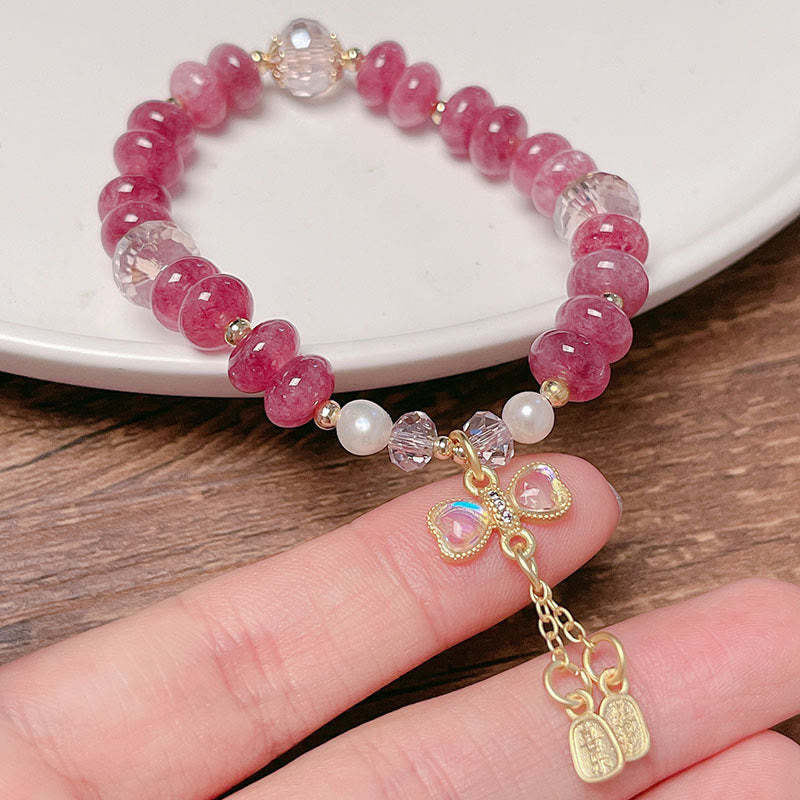 Natural Rose Quartz Bow Peace Buckle Loving Energy Bracelet