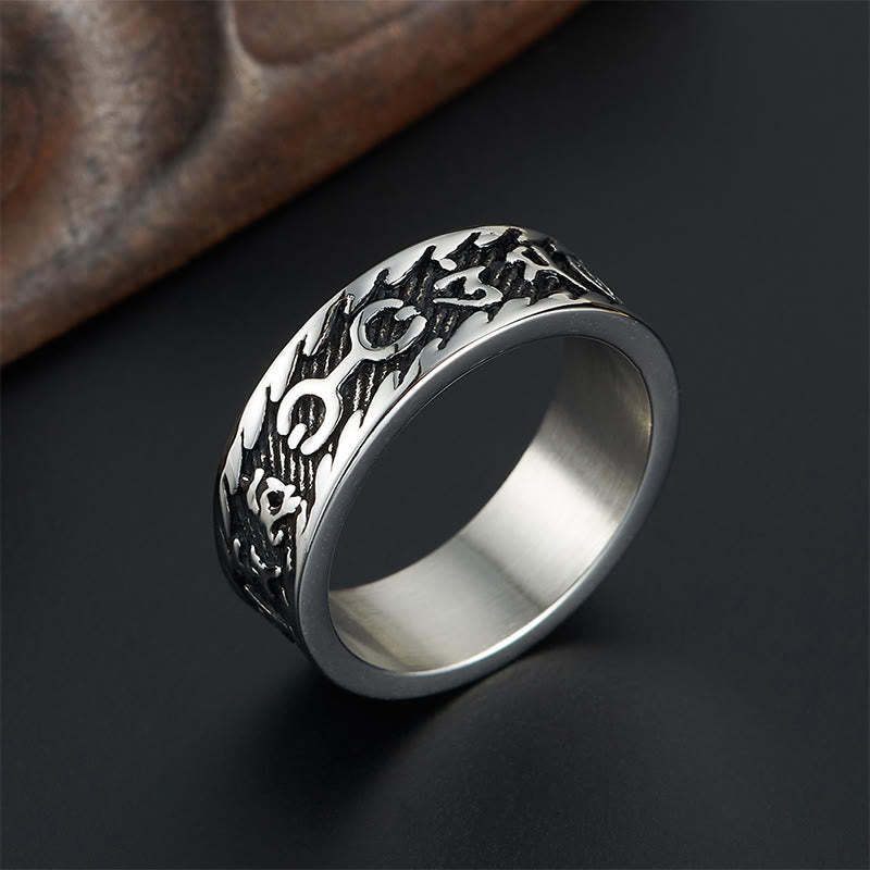 Six True Words Om Mani Padme Hum Swastika Titanium Steel Peace Ring