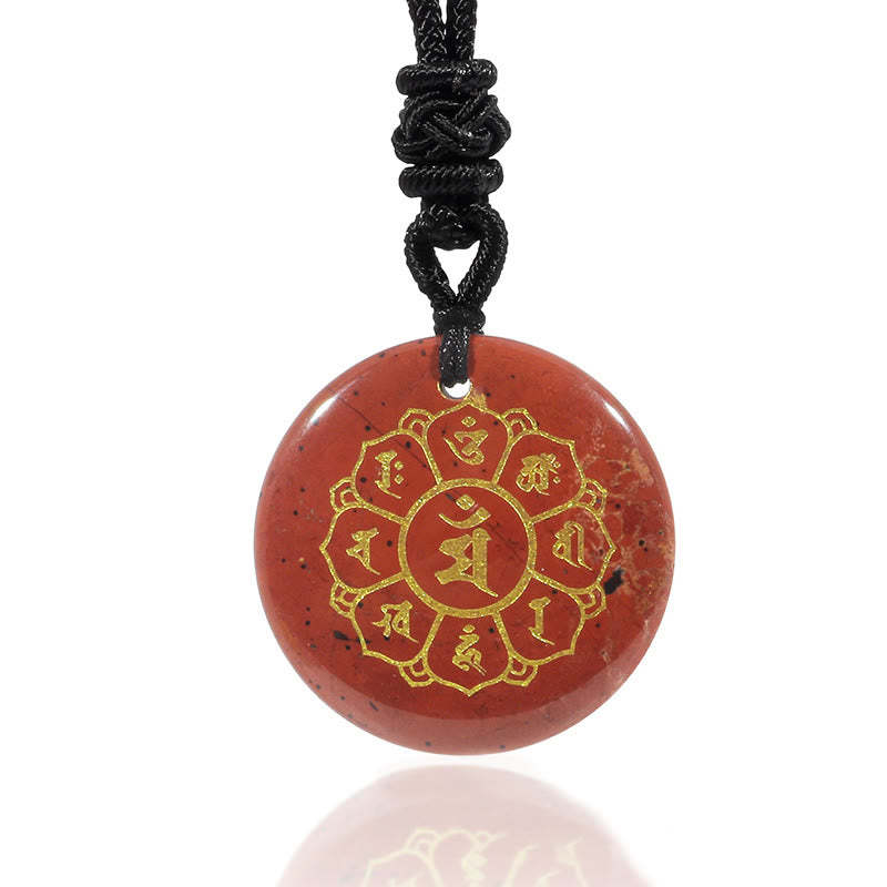 Om Mani Padme Hum Natural Various Crystal Black Obsidian Strength Necklace Pendant