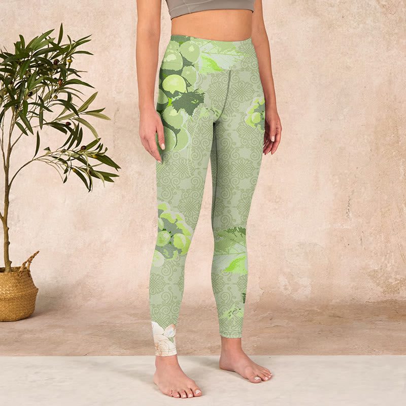 Green Grapes Pink Roses Gym Leggings Women's Yoga Pants