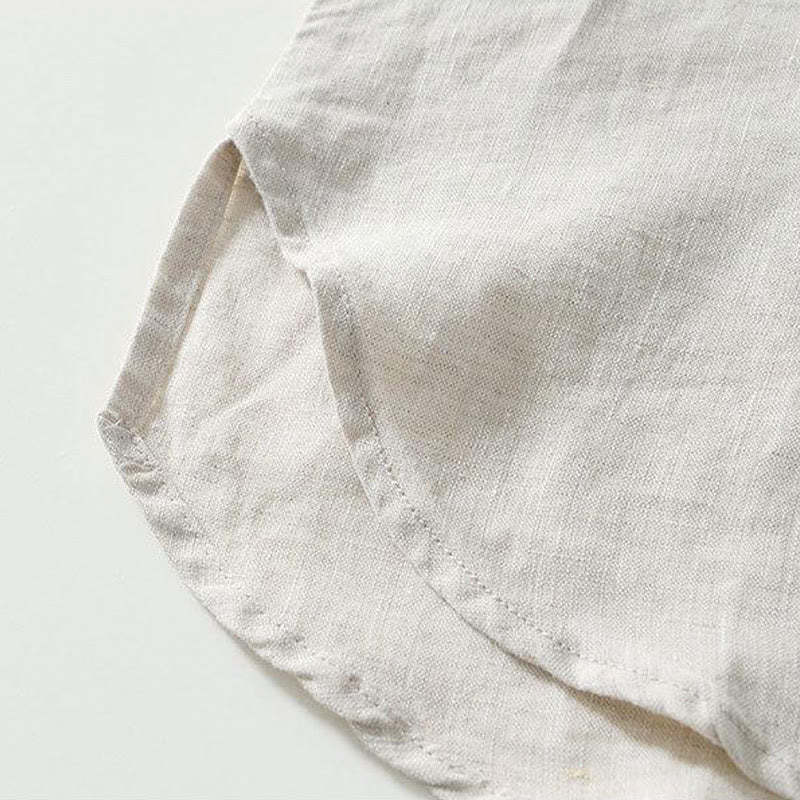 Daily Frog-Button Stand Collar Short Sleeve Linen Men's Shirt