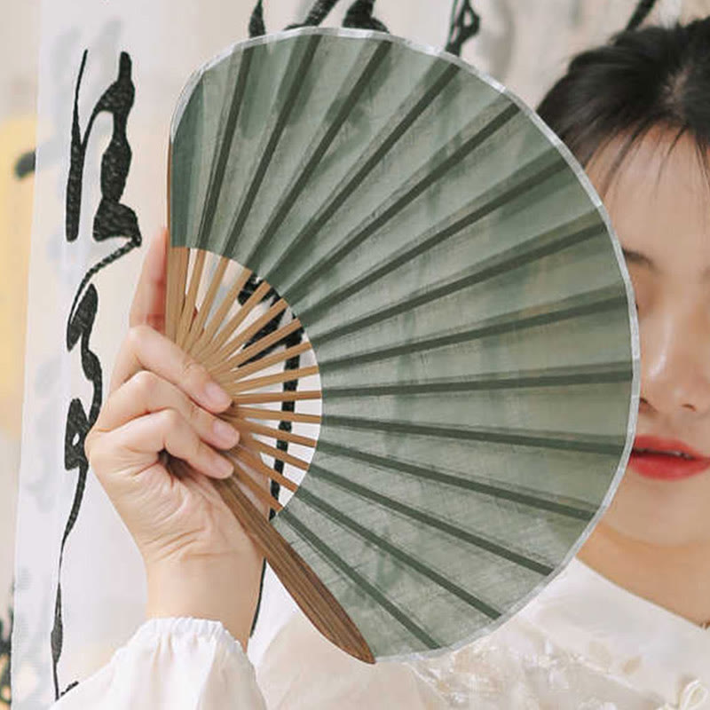 Retro Solid Color Shell Shape Handheld Bamboo Folding Fan
