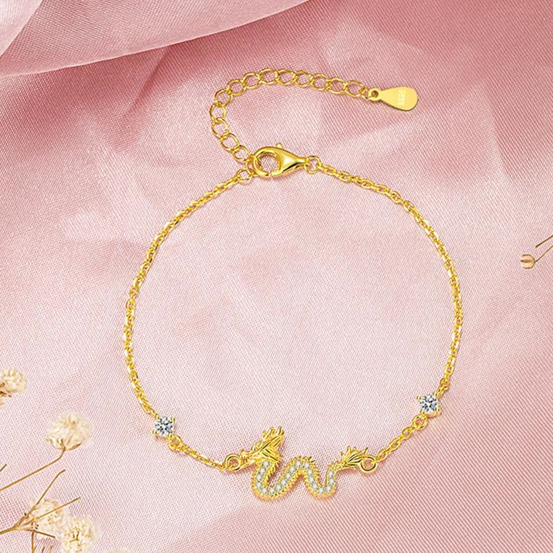 925 Sterling Silver Year Of The Dragon Auspicious Golden Dragon Luck Red Rope Chain Bracelet (Extra 30% Off | USE CODE: FS30)