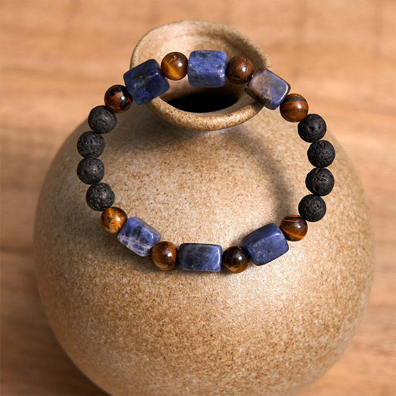 Various Crystals Cube Amethyst Lava Rock Support Bracelet