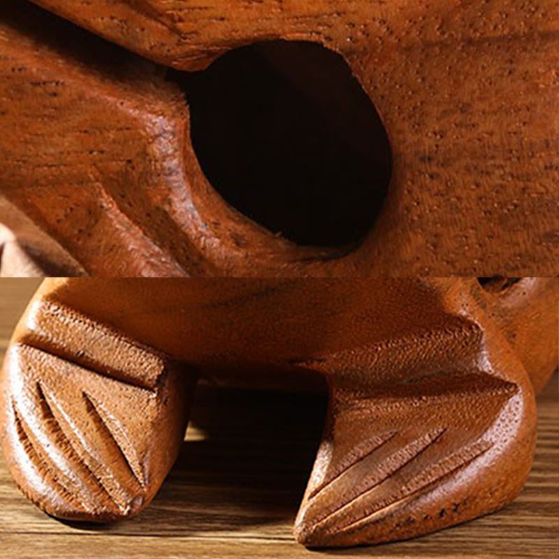 Handcrafted FengShui Wealth Luck Frog Mini Wooden Croaking Frog Guiro Decoration