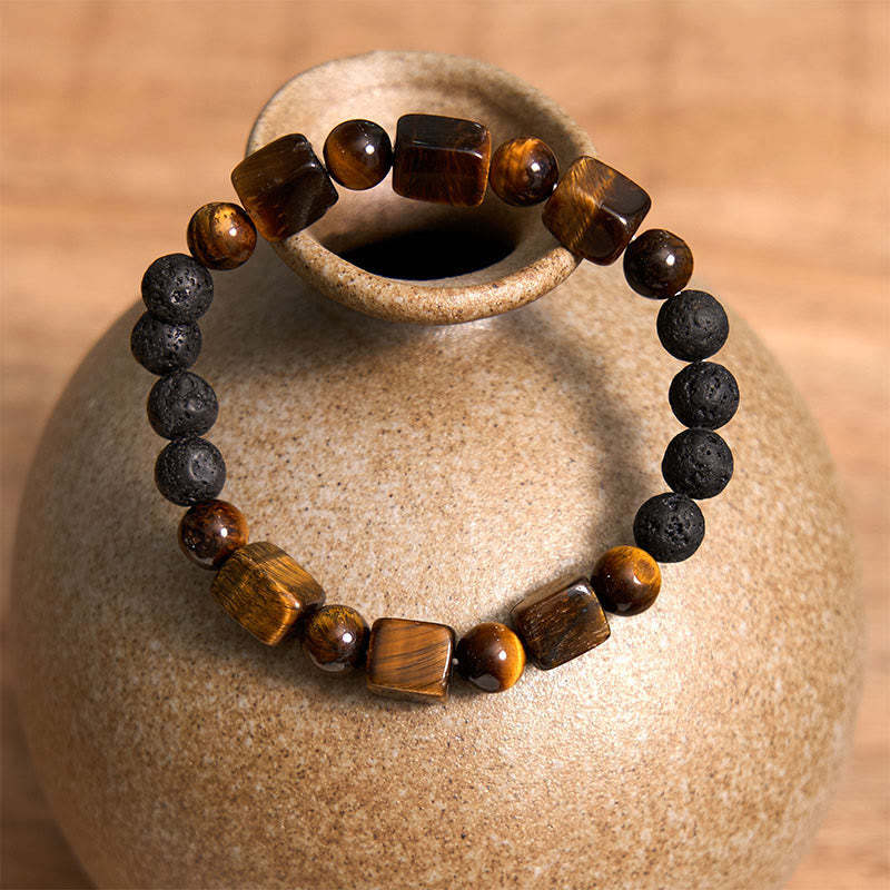 Various Crystals Cube Amethyst Lava Rock Support Bracelet