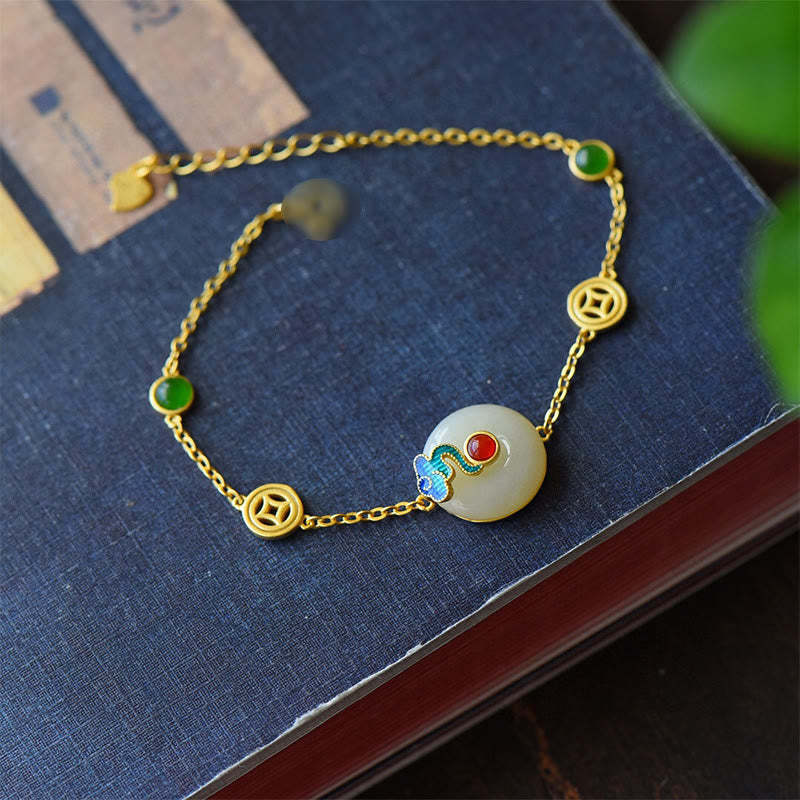 Jade Copper Coins Auspicious Clouds Prosperity Necklace Pendant Bracelet Ring Earrings