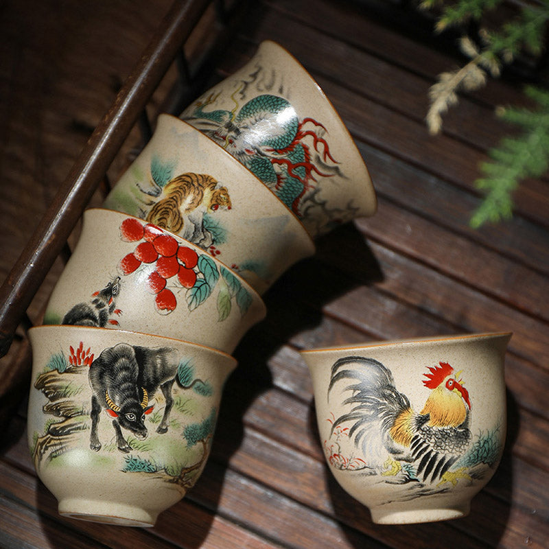 12 Chinese Zodiac Ceramic Teacup Kung Fu Tea Cup 130ml