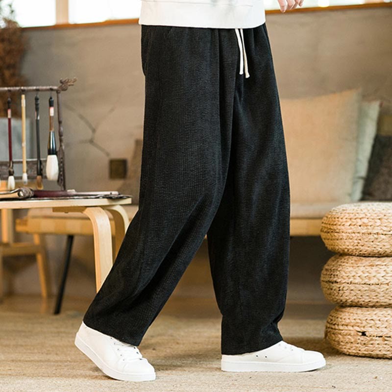 Fall Winter Men's Drawstring Corduroy Harem Pants With Pockets