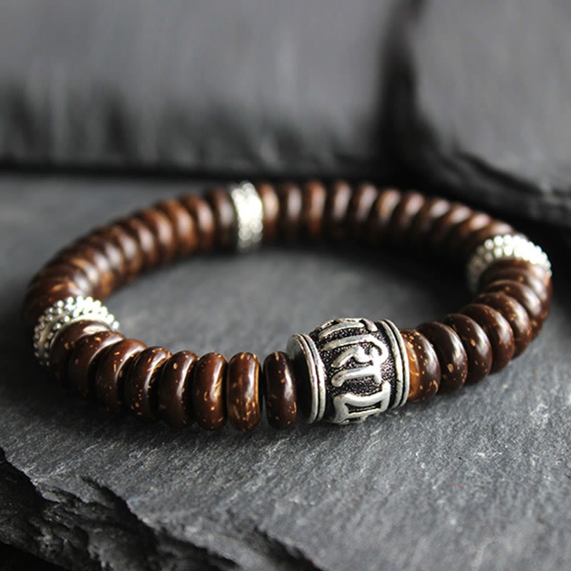 Natural Tibetan Coconut Shell Om Mani Padme Hum Positive Bracelet