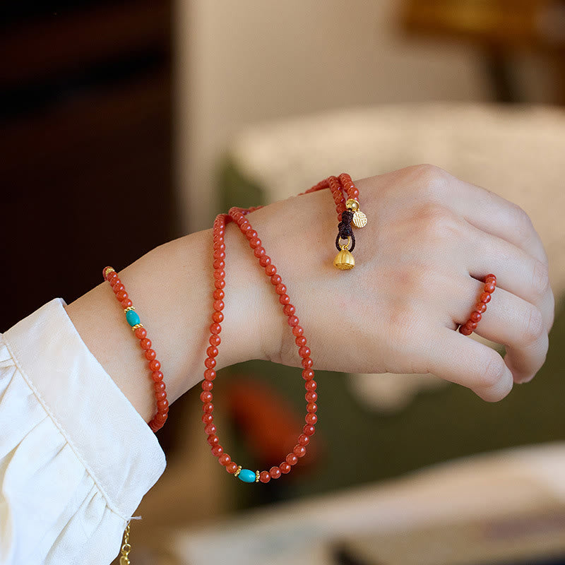 925 Sterling Silver Plated Gold Natural Red Agate Turquoise Confidence Bracelet Necklace Pendant Ring Set