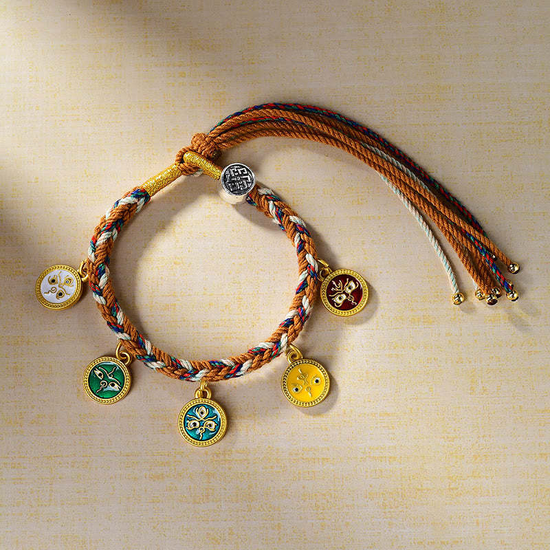 Handmade Tibetan Multicolored Rope Five God Of Wealth Luck Bracelet