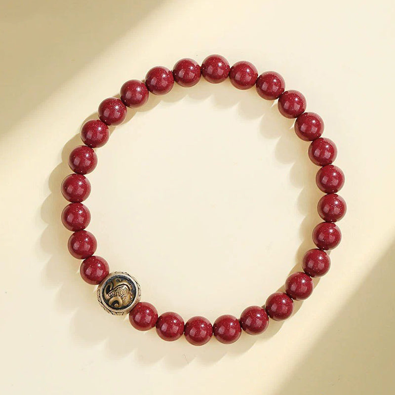 925 Sterling Silver Natural Cinnabar Four Beasts Blessing Bracelet