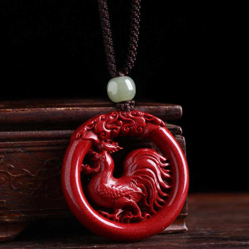 Chinese Zodiac Cinnabar Hetian Jade Peace Buckle Calm Necklace Pendant