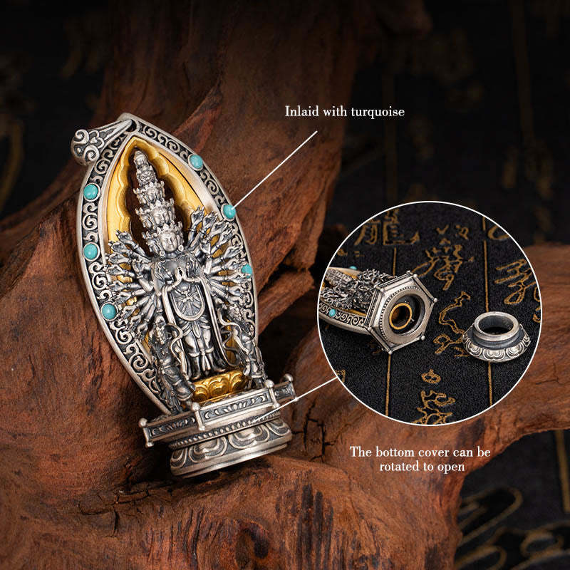 925 Sterling Silver Thousand-armed Guanyin Kwan Yin Avalokite?vara Wealth Necklace Pendant