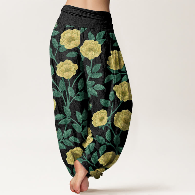 Rose Flowers Totem Pattern Women's Elastic Waist Harem Pants