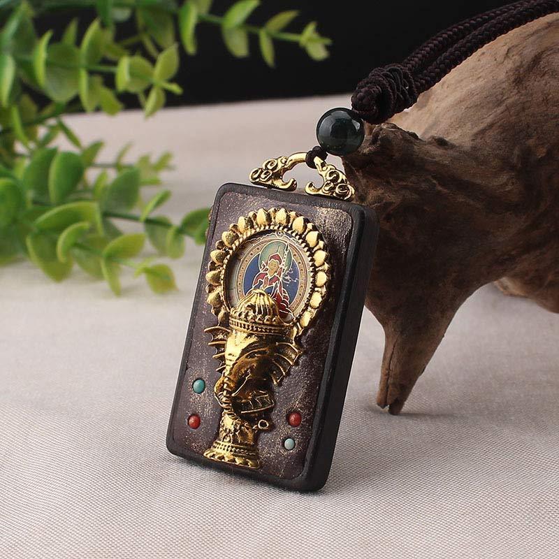 Ebony Wood Elephant God of Fortune mystic zen Blessing Necklace String Pendant