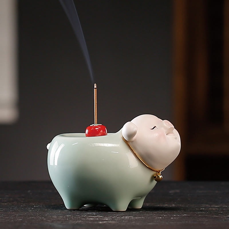 Ceramic Little Pig Blessing Stick Incense Burner
