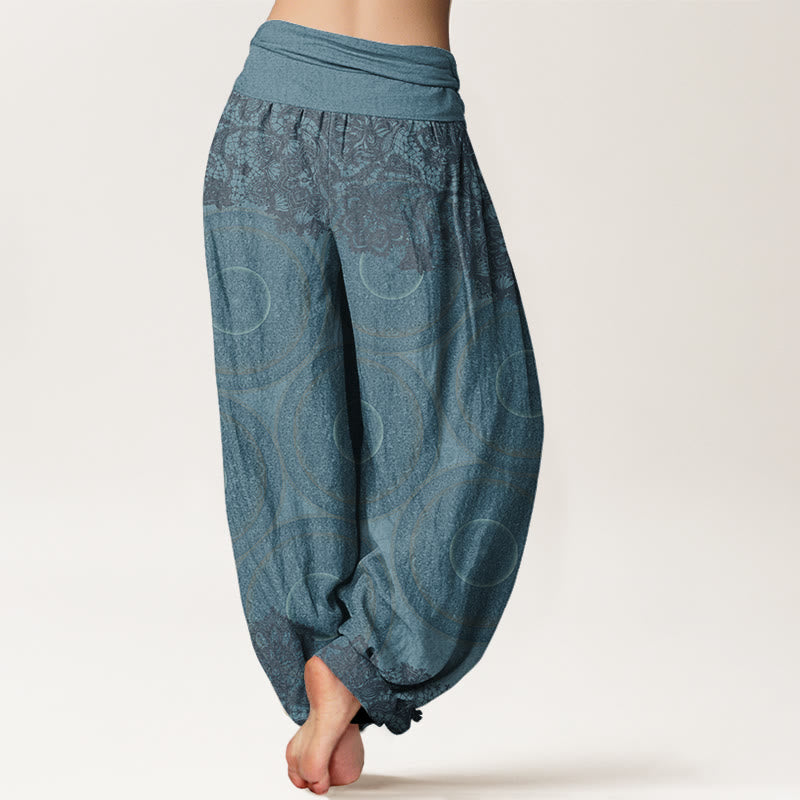 Casual Flowers Compass Design Women's Elastic Waist Harem Pants