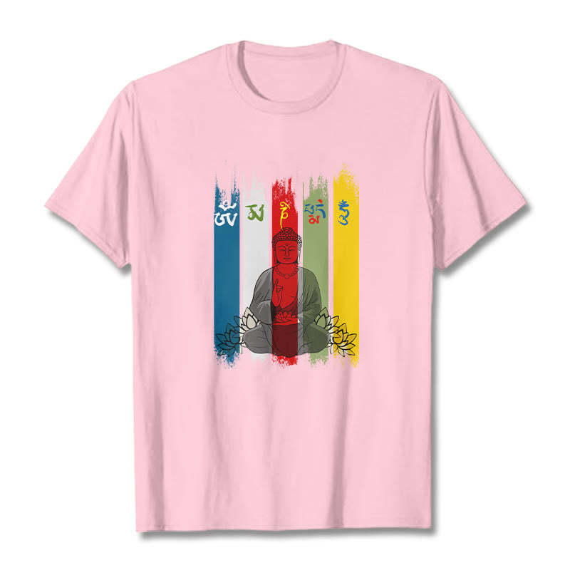 Six True Words 'Om Mani Padme Hum' mystic zen Sitting With Lotus Cotton Tee T-shirt