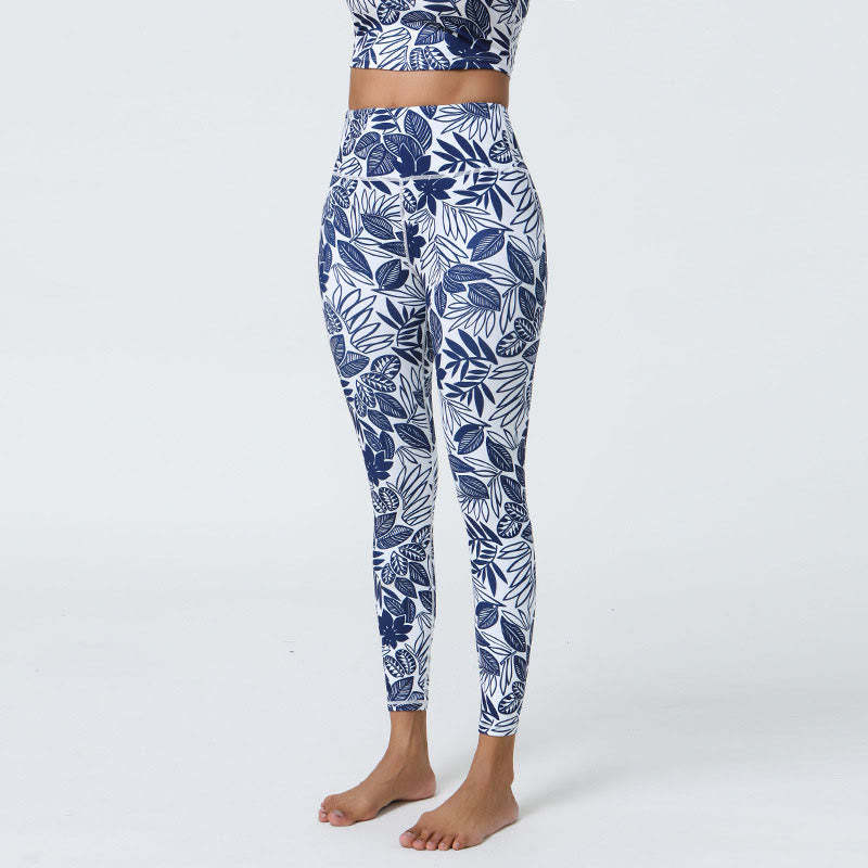 Flowers Leaves Dandelions Pineapples Print Sports Fitness High Waist Leggings Women's Yoga Pants