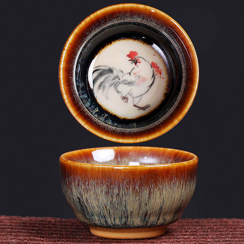 12 Chinese Zodiac Pattern Ceramic Teacup Kung Fu Jian Chinese Zhan Tea Cup 73ml