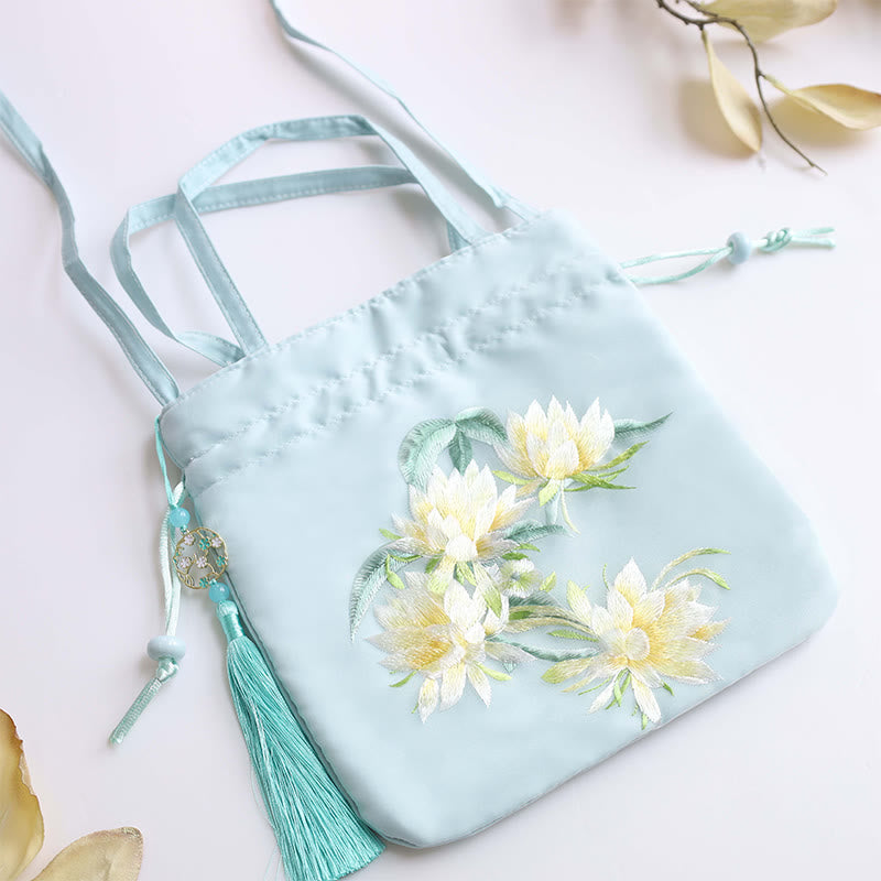 Suzhou Embroidery Lotus Deer Epiphyllum Peony Rabbit Cotton Linen Tote Crossbody Bag Shoulder Bag Handbag