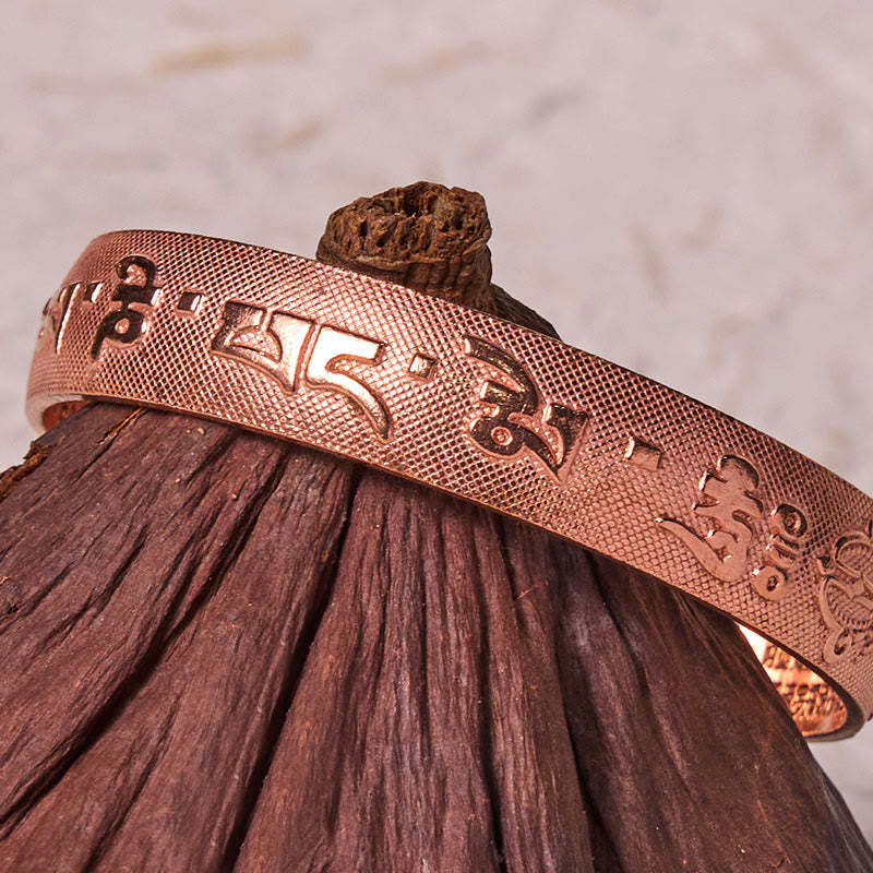 Six True Words 'Om Mani Padme Hum' Heart Sutra Copper Brass Luck Bracelet Bangle