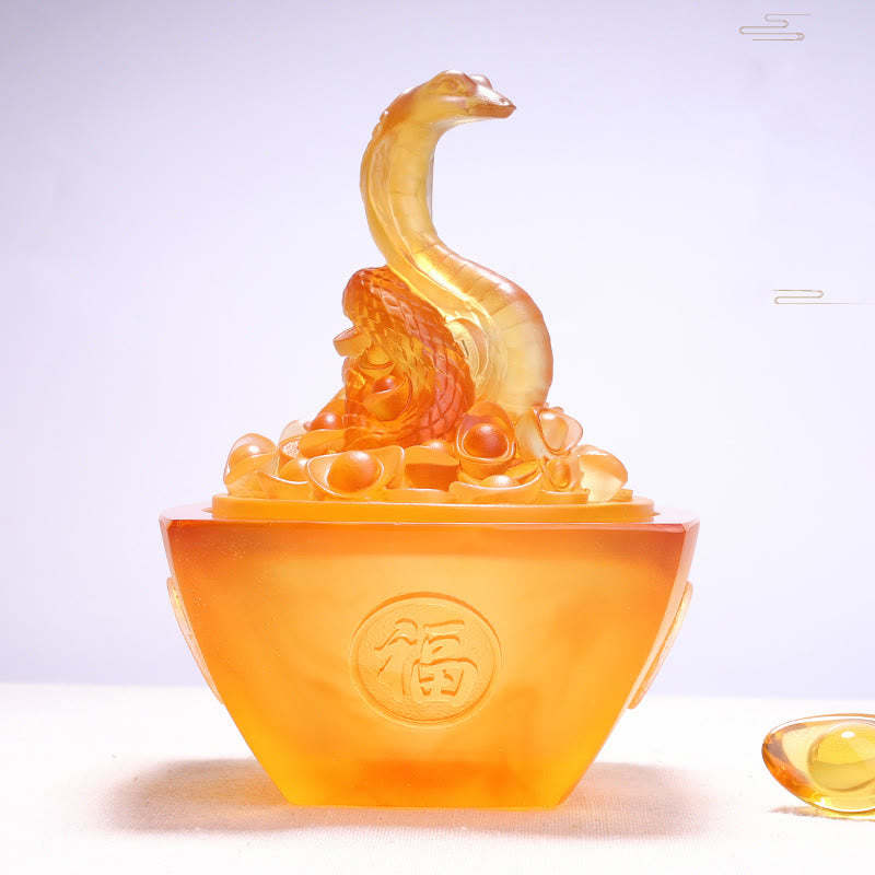 Year Of The Snake Fu Character Ingot Copper Coins Liuli Art Piece Home Decoration