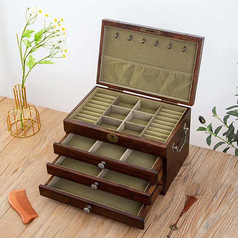 Retro Solid Wood Jewelry Box Four-Layer Wooden Jewelry Storage Box