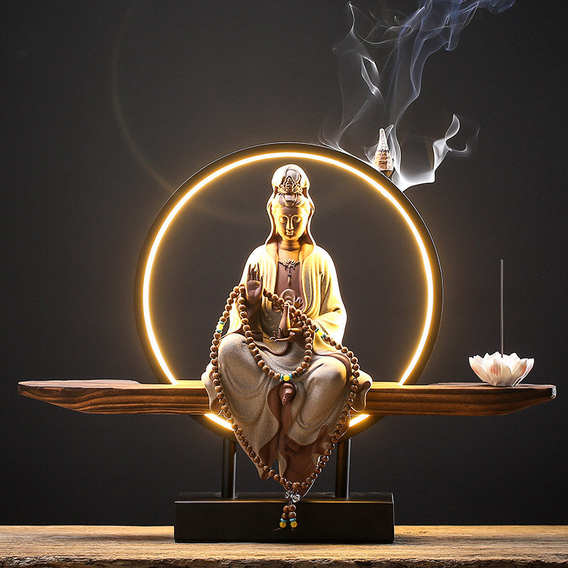 mystic zen Avalokitesvara Ceramic Lotus Relaxation Incense Burner Decoration