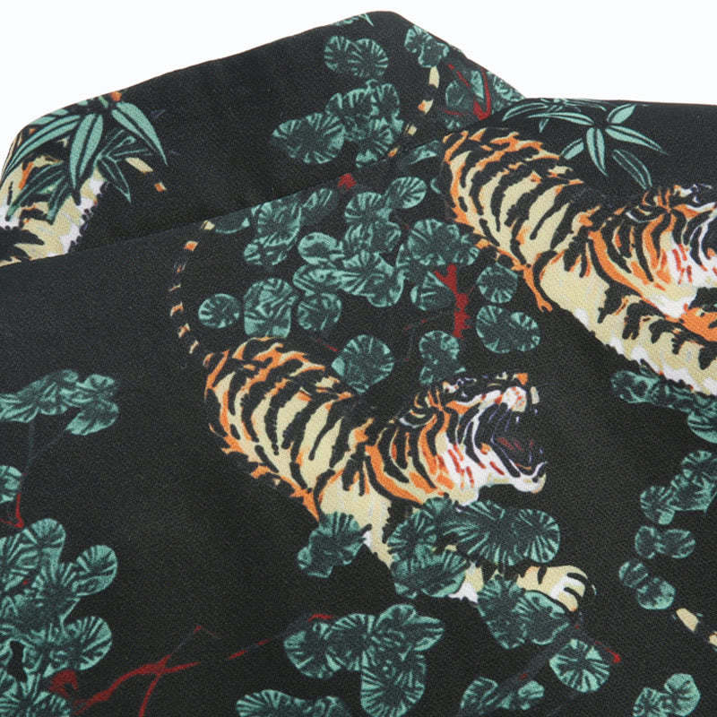 Chinese New Year Forest Tiger Red Cuff Frog-button Tang Suit Men's Jacket Shirt With Pockets