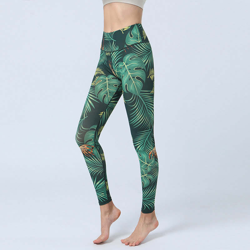 Leaves Print Sports Fitness Yoga High Waist Leggings Women's Yoga Pants