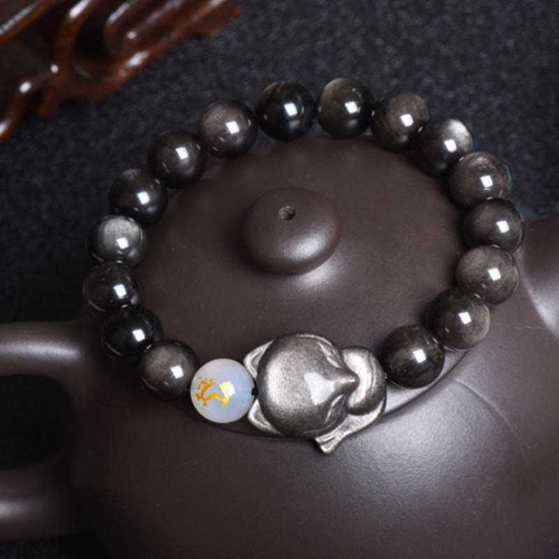 Natural Rainbow Obsidian Gold Sheen Obsidian Silver Sheen Obsidian Fox Healing Bracelet