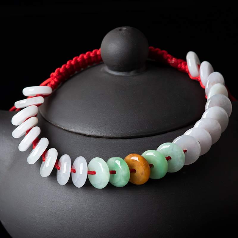 Round Jade Lucky Red String Weave Bracelet