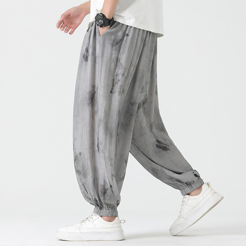 Flower Sketch Braided Drawstring Linen Men's  Pants With Pockets