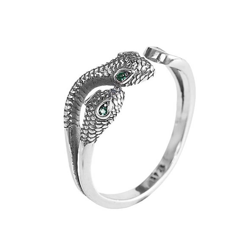 925 Sterling Silver Year Of The Snake Two-headed Snake Adjustable Open Ring