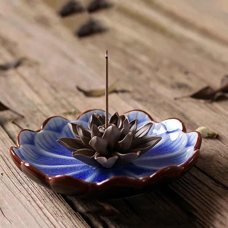 Lotus Pattern Healing Ceramic Incense Burner Decoration