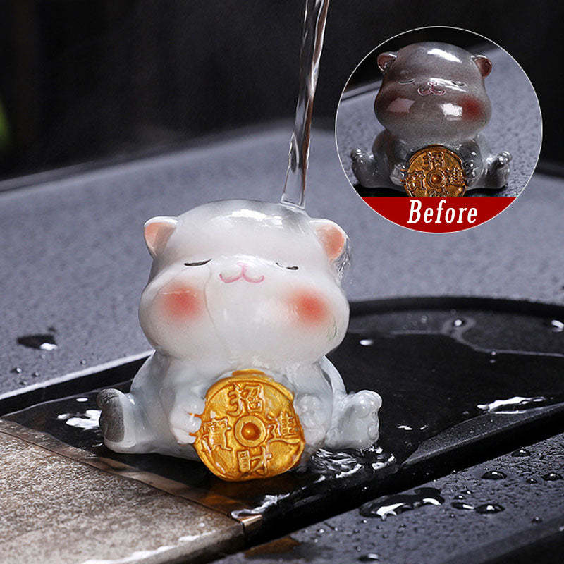 Color Changing Cute Mini Cat Resin Tea Pet Wealth Home Figurine Decoration