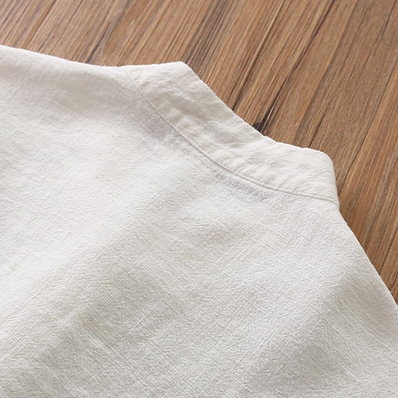 Solid Color Frog-button Long Sleeve Linen Women's Shirts With Pockets