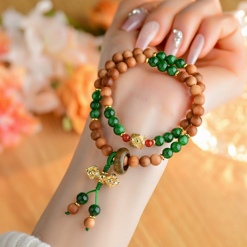Sandalwood Wood Bead Tibet Dorje Vajra  Double Twisted Design Protection Healing Bracelet