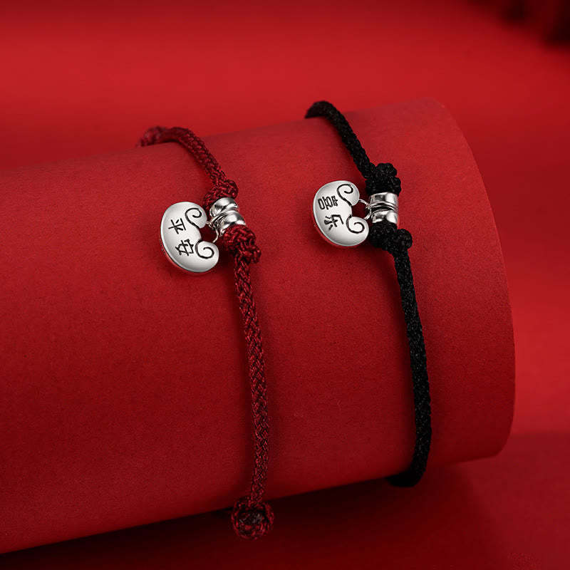 Handmade 925 Sterling Silver Peace And Joy Safe Well Wish Lock Strength Braided Rope Bracelet