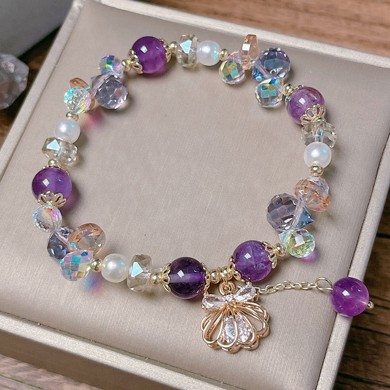 Natural Amethyst Citrine Pearl Shell Peace Bracelet