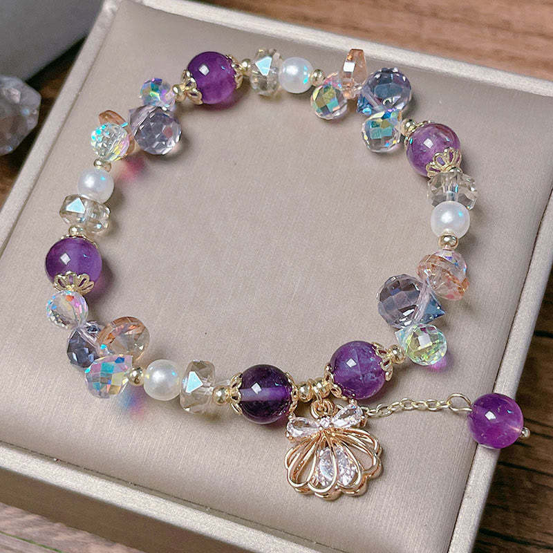 Natural Amethyst Citrine Pearl Shell Peace Bracelet