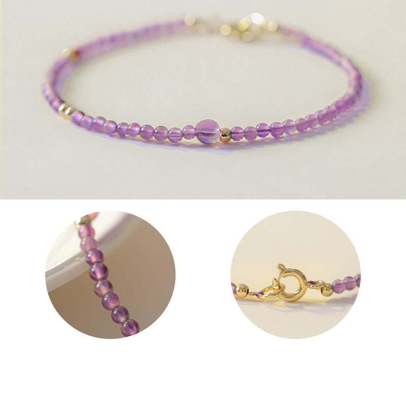 2mm Ultra-Thin Beads Natural Amethyst 14k Gold Plated Copper Inner Peace Meditation Bracelet