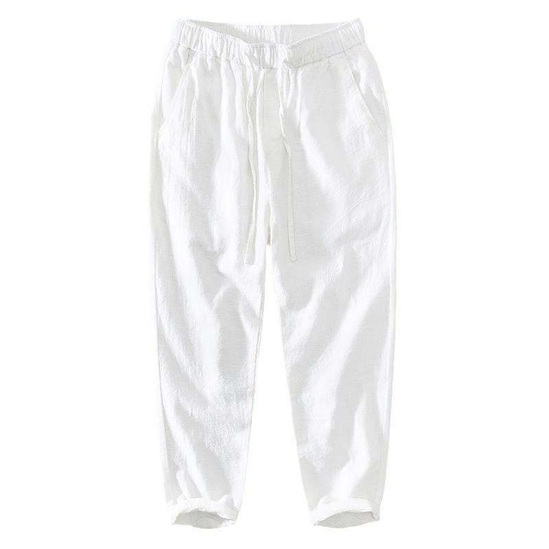 Summer Casual Drawstring Ramie Linen Men's Pants With Pockets