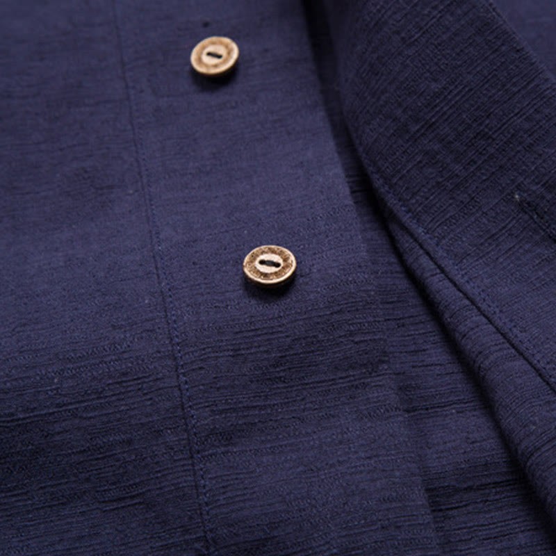 Men's Short Sleeve Shirt With Pocket V Neck Cardigan Comfort Cotton Linen Shirt