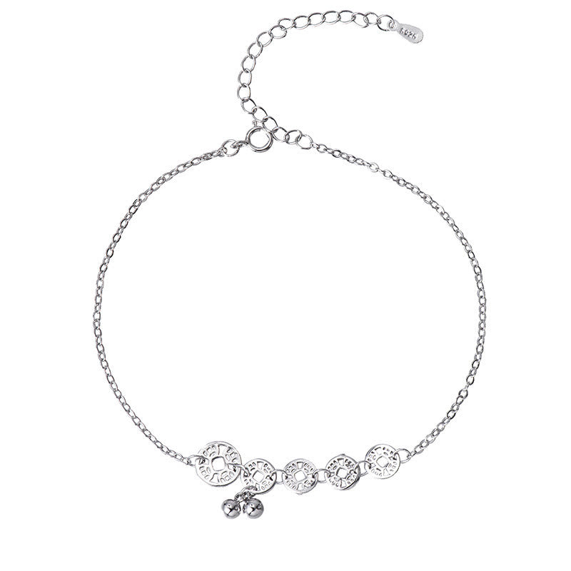 925 Sterling Silver Copper Coins Bells Protection Metal Anklet