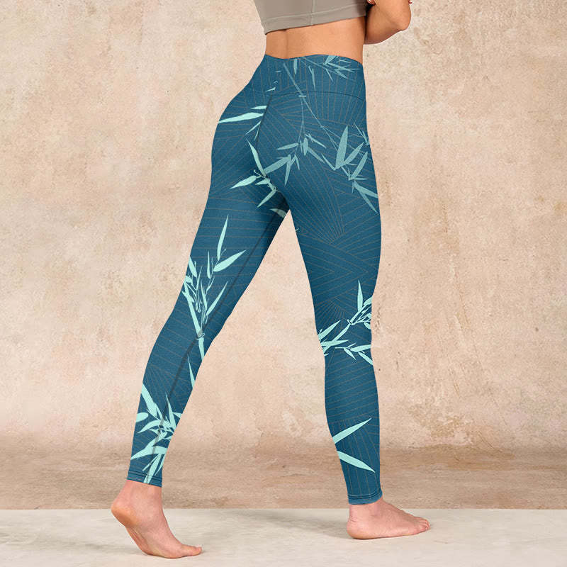Lush Turquoise Bamboo Panda Pattern Gym Leggings Women's Yoga Pants