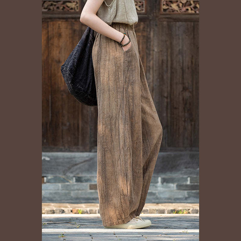 Ramie Cotton Linen Pants Tie-dye Design Trousers Loose Zen Yoga Women's Pants with Pockets